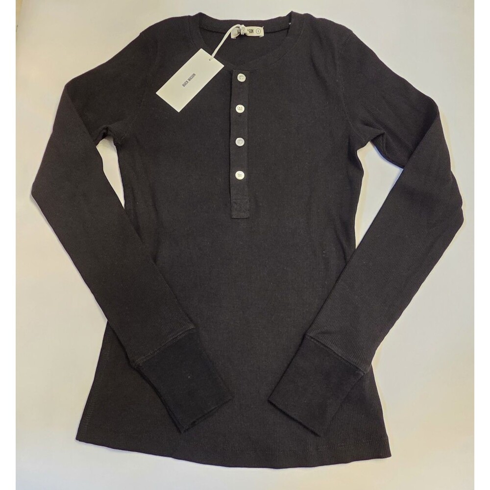 NWT Buck Mason Black Surplus Rib Henley Long Sleeve Shirt Small Minimalist $68